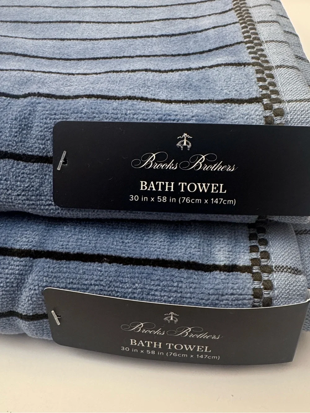 2pc BROOKS BROTHERS Cotton Velour Stripe Bath Towel Set - Blue/Brown